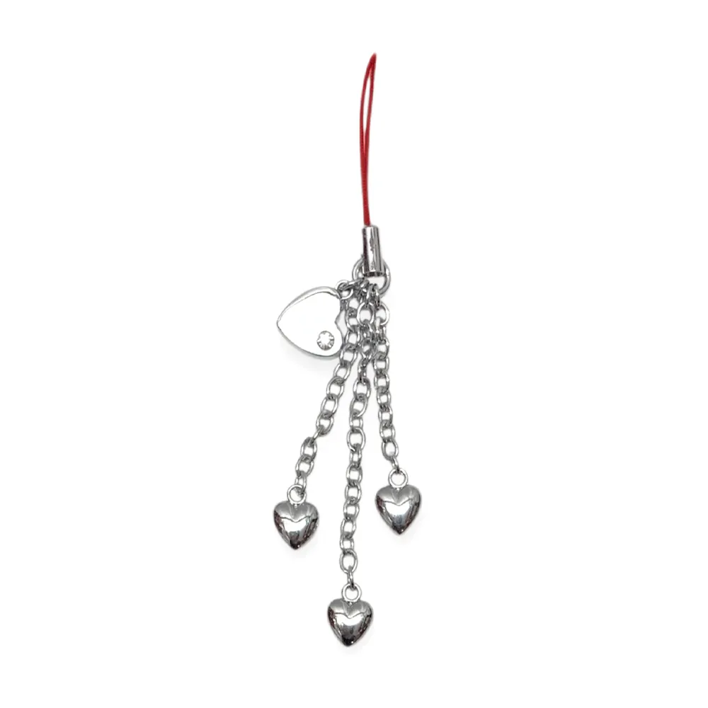 Декоративен phone charm Russ Berrie  93191-11 O  Сърца  За телефон  чанта  10 см  Сребрист