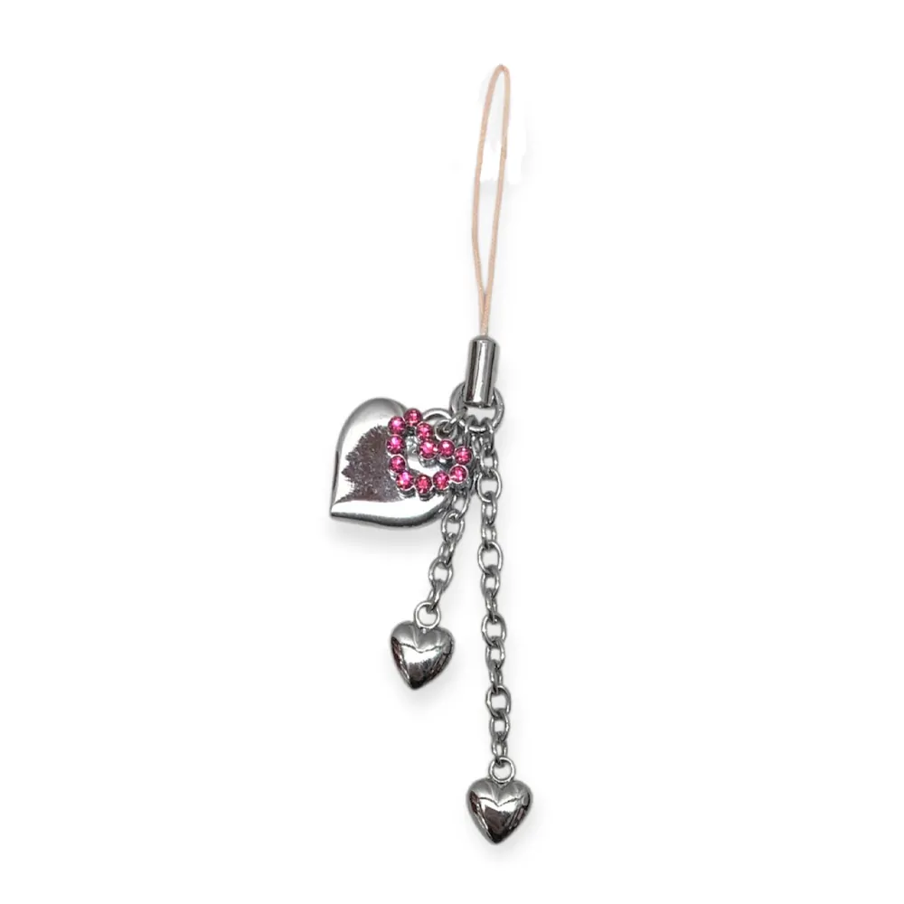 Декоративен phone charm Russ Berrie  93191-12 O  Сърца  За телефон  чанта  10 см  Сребрист Розов