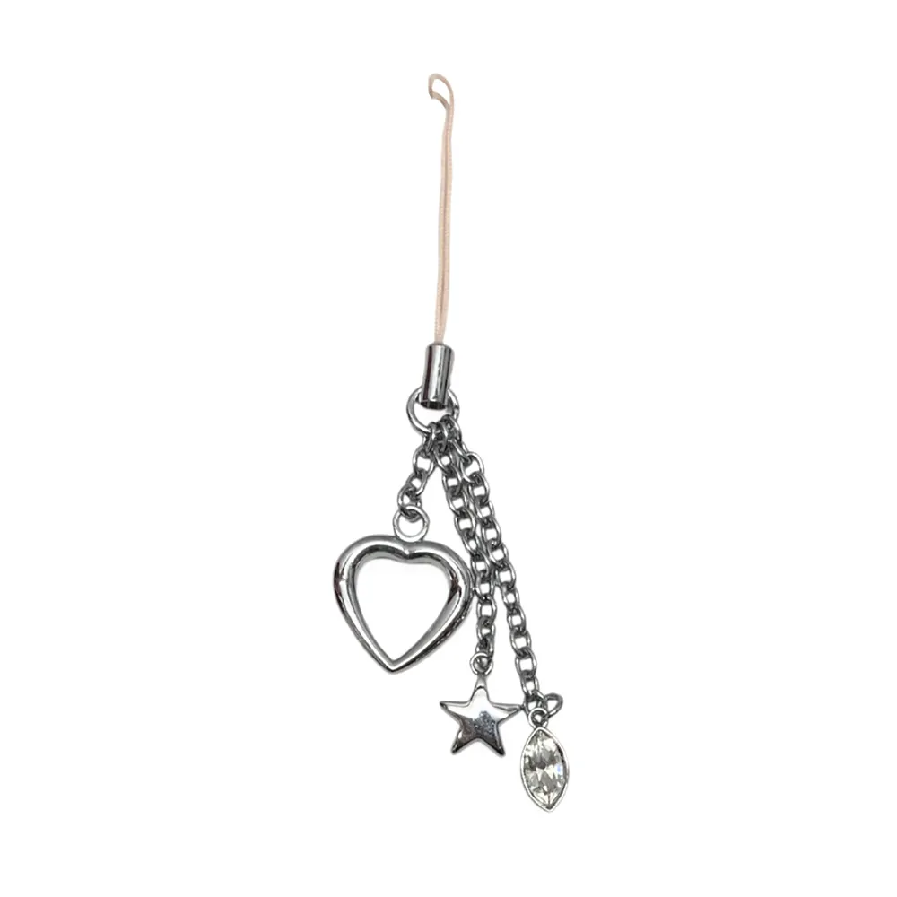 Декоративен phone charm Russ Berrie  93191-14 O  Сърце и звездичка  За телефон  чанта  10 см  Сребрист Розов