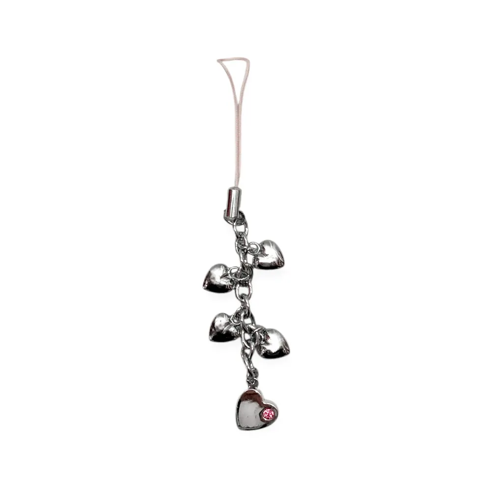 Декоративен phone charm Russ Berrie  93191-2 O  Сърца  За телефон  чанта  10 см  Сребрист