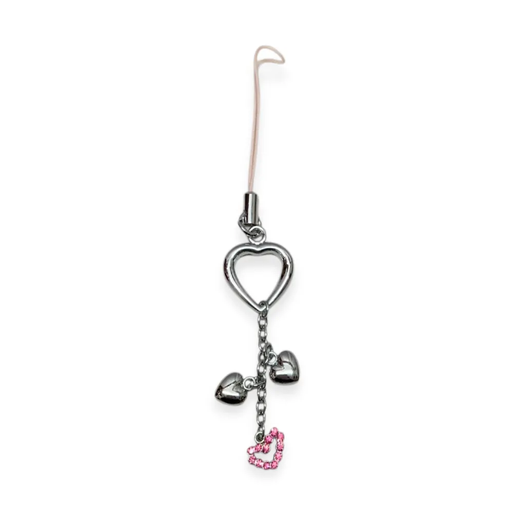 Декоративен phone charm Russ Berrie  93191-8 O  Сърца  За телефон  чанта  10 см  Сребрист Розов