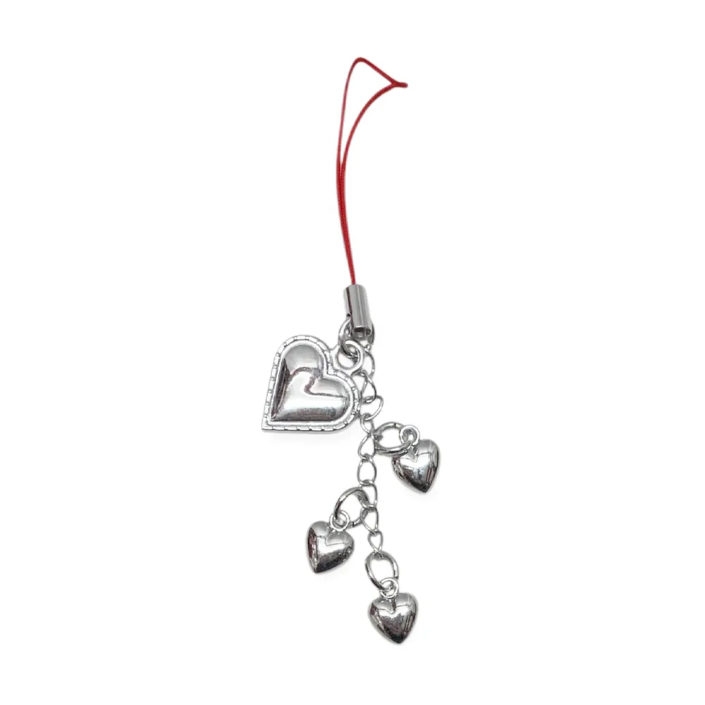Декоративен phone charm Russ Berrie  93191-9 O  Сърца  За телефон  чанта  10 см  Сребрист