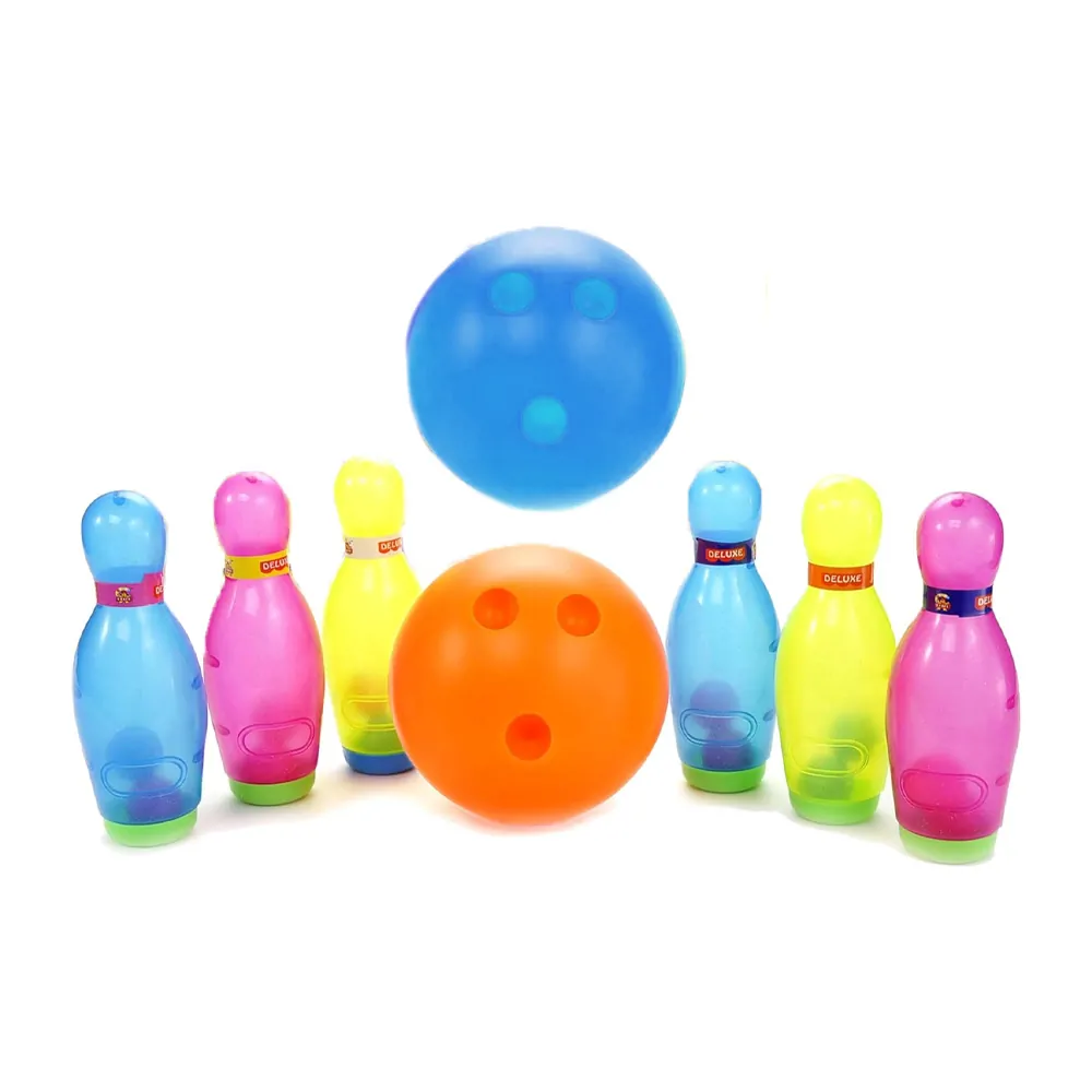 Детски боулинг комплект Chippo Deluxe Super Bowling Set  266697 DC  6 разноцветни кегли и 2 топки  3   45x30 см  Многоцветен