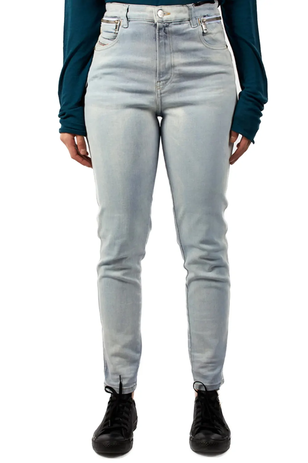 Дамски дънки Diesel 4235120  Slim Fit  Waxed и paint ефект  Памук  W28  Светлосин  16121-44