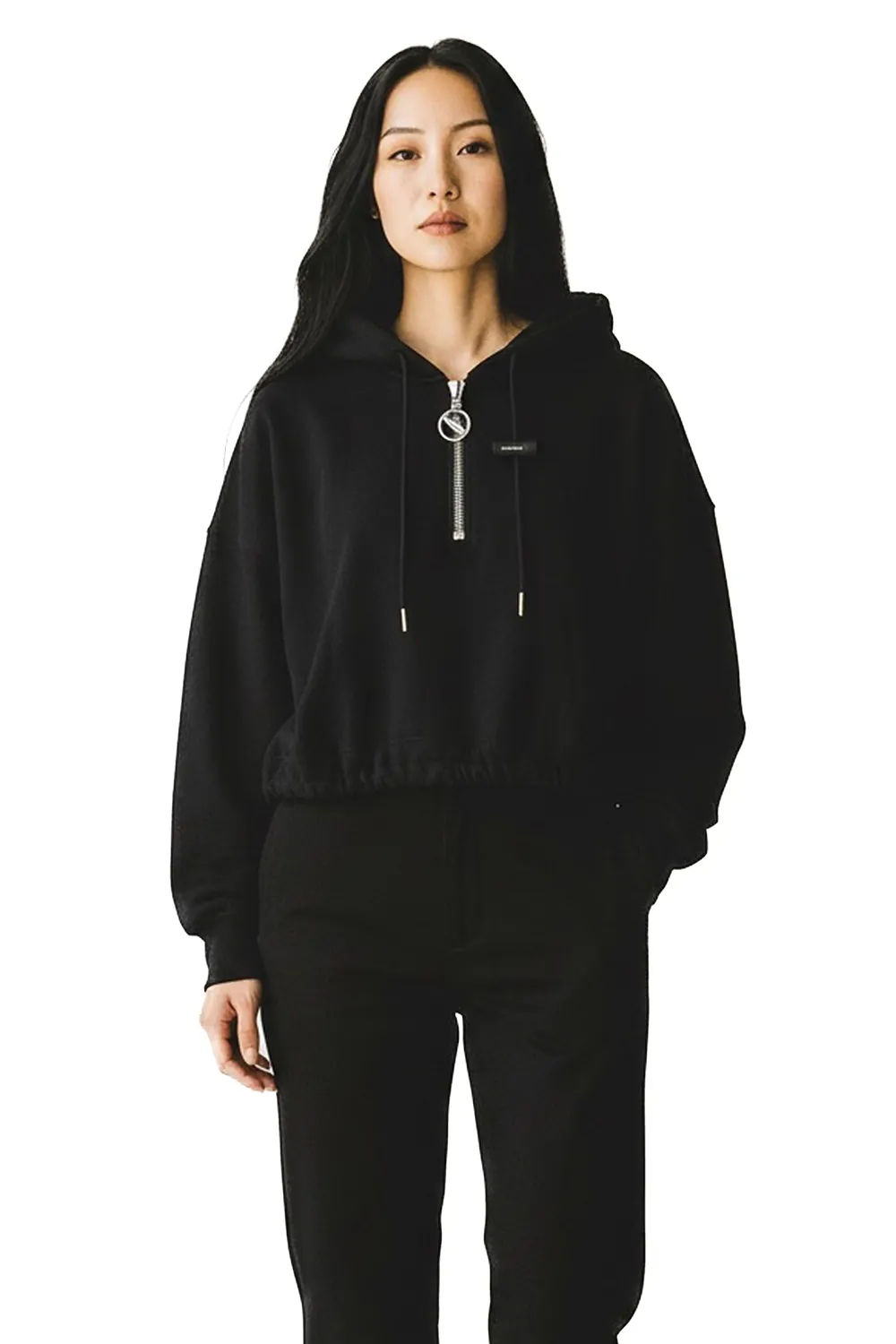 Дамски cropped суитшърт Diesel 1001729  Oversized  Качулка  Памук  S  Черен  16121-47