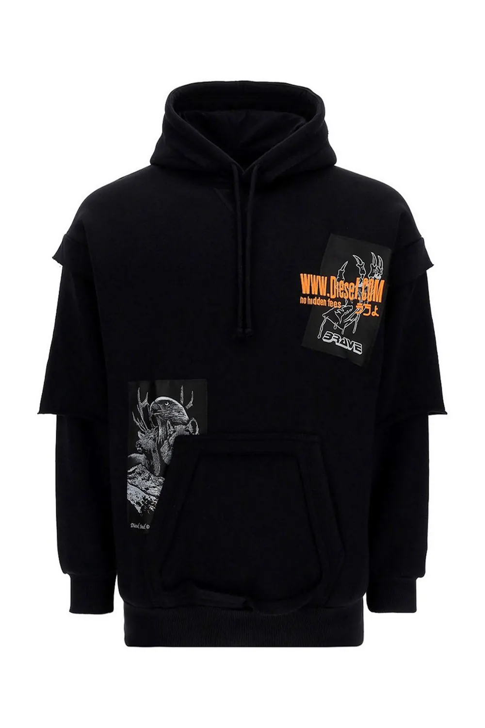 Унисекс суитшърт Diesel S-Ubber 1001145  Качулка  Layered ефект  Памук  XS  Черен  16121-48
