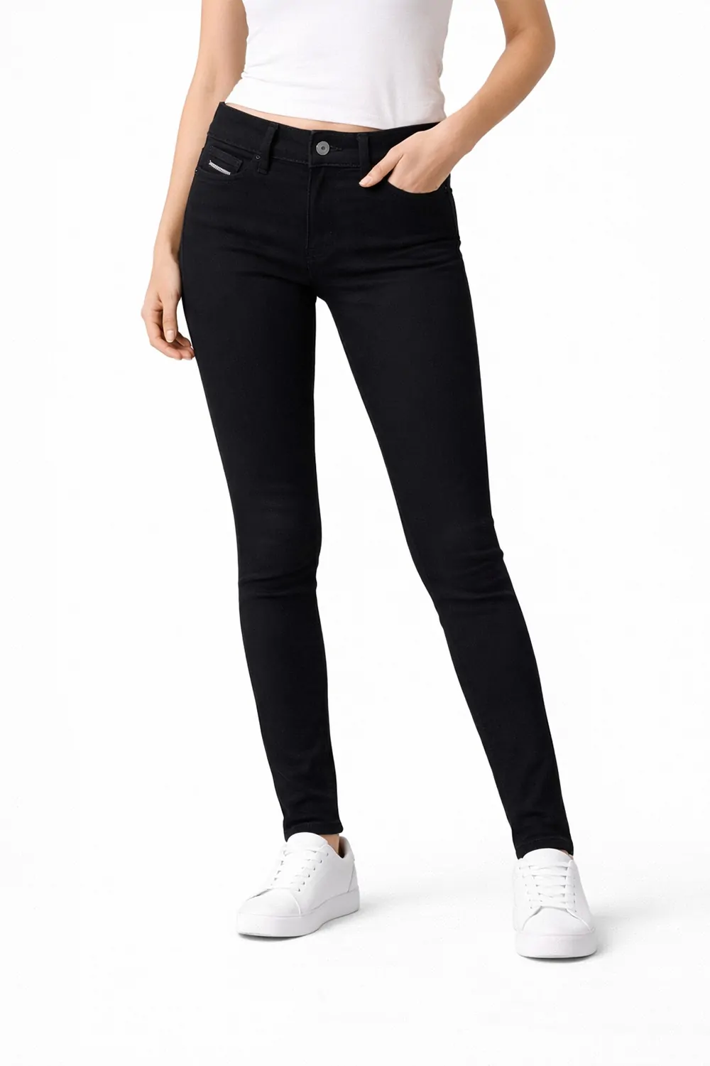Дамски дънки Diesel 2001279  Slim Fit  Средна талия  Памук  W26  Черен  16121-51