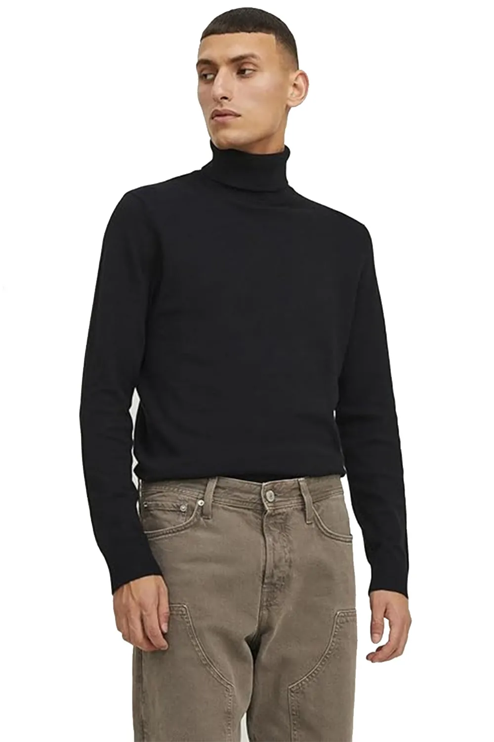 Мъжки пуловер с поло яка Jack  amp  Jones Jjeemil Е-6374675 90-50  Slim Fit  Памук  L  Черен