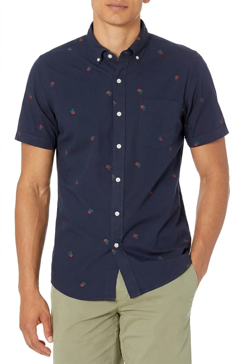 Мъжка риза Goodthreads 0194978  Standart Fit  Десен с рози  Дълъг ръкав  Памук  Тъмносин