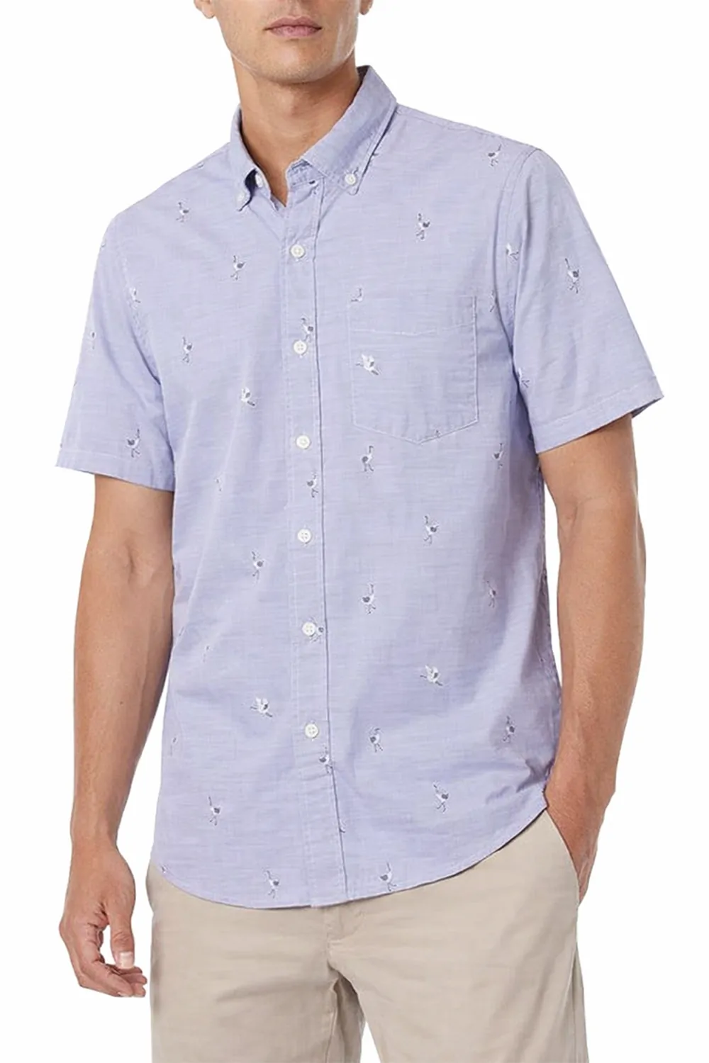 Мъжка риза Goodthreads  0850572 16037-ROC-7  Slim Fit  Bird десен  Къс ръкав  Памук  M  Светлосин