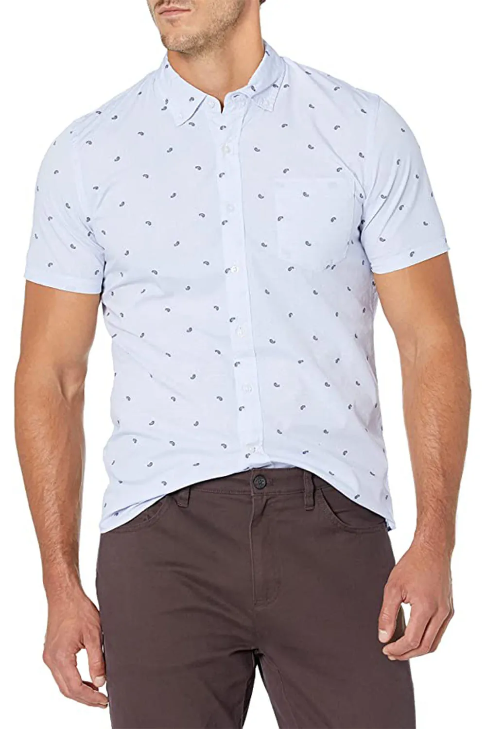 Мъжка риза Goodthreads  0850930 16037-ROC-7  Slim Fit  Къс ръкав  Памук  M  Светлосин