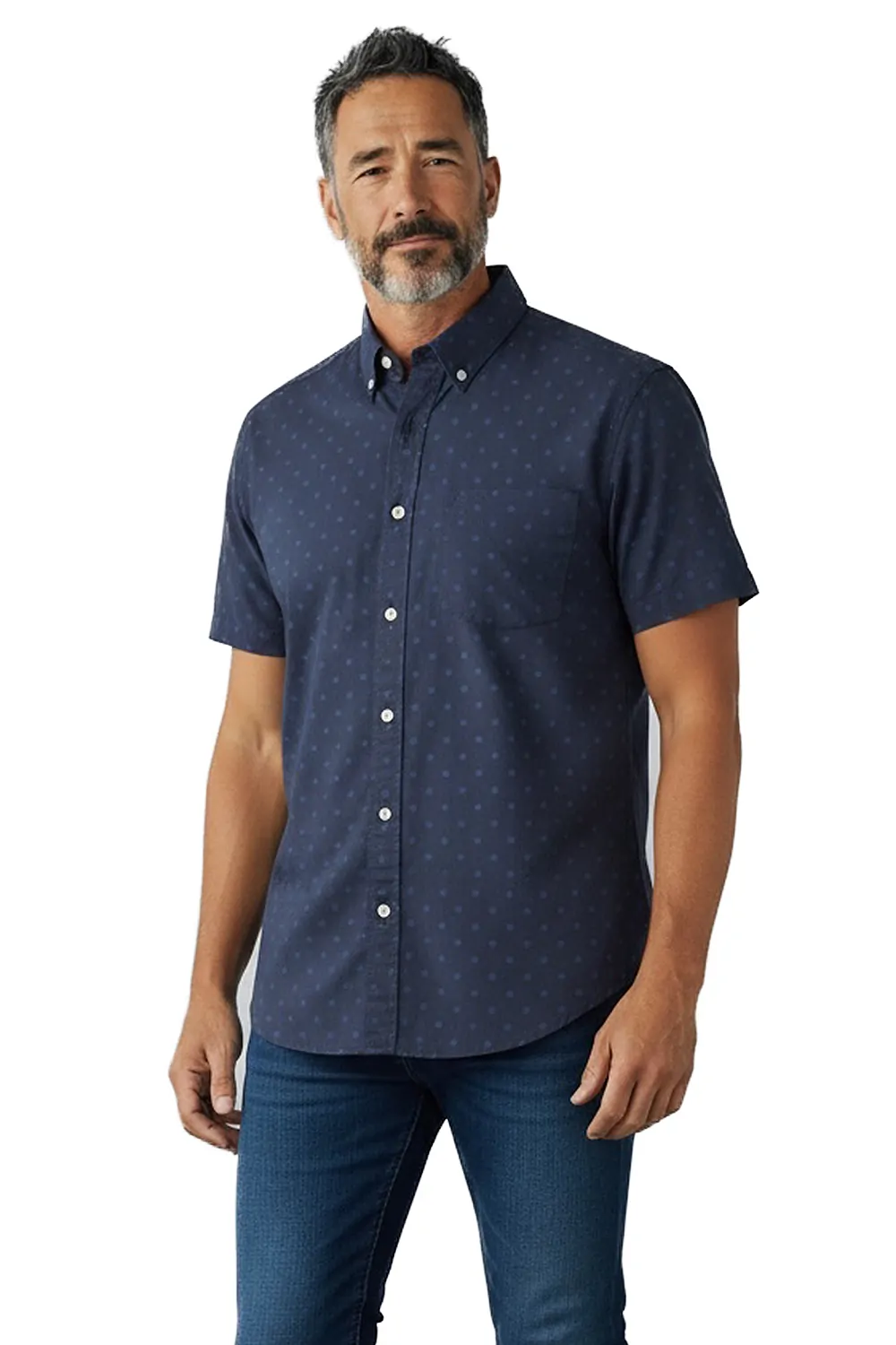 Мъжка риза Goodthreads  0851401 16037-ROC-7  Slim Fit  Десен с точки  Къс ръкав  Памук  M  Тъмносин