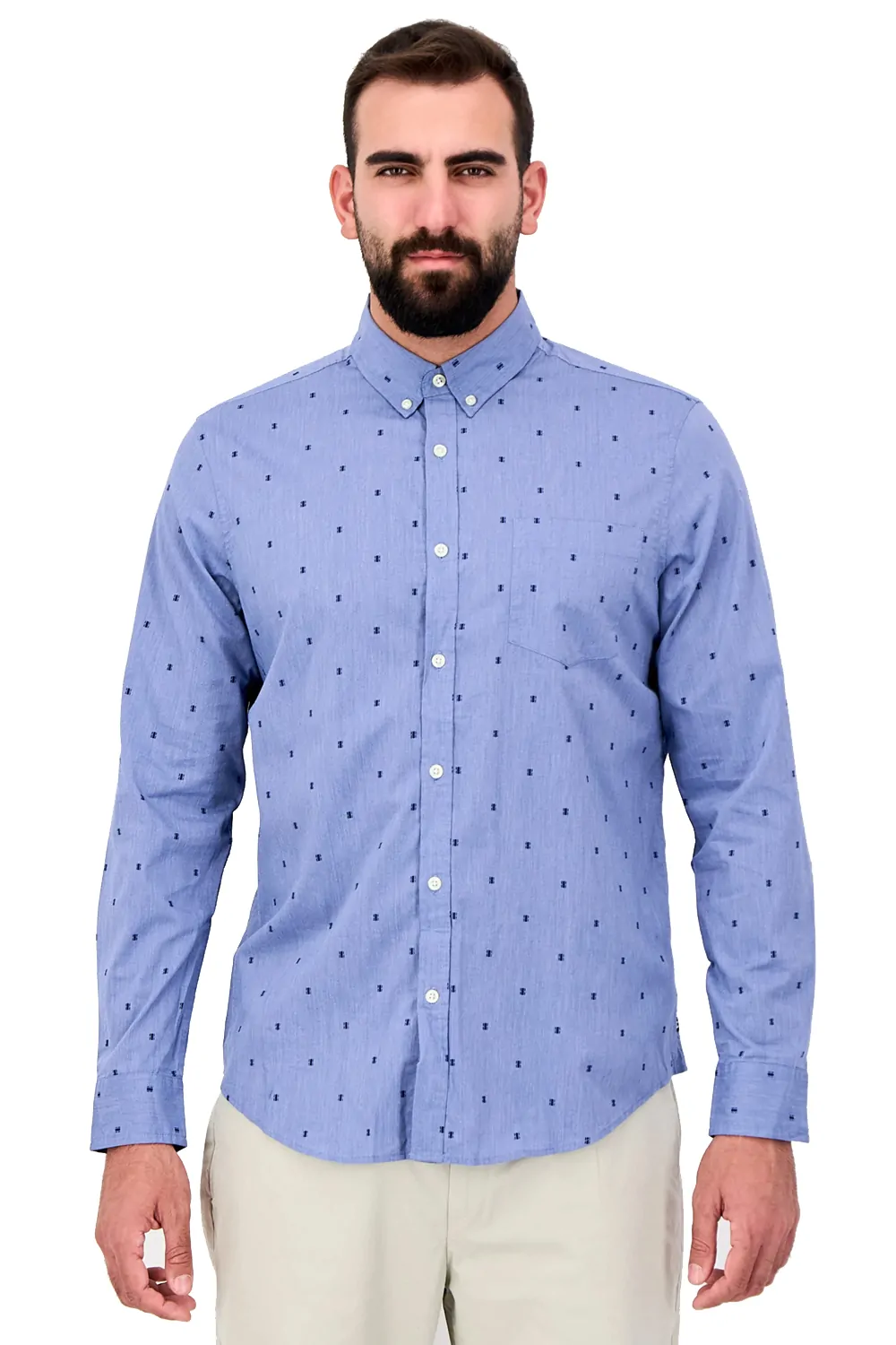 Мъжка риза Goodthreads  0850329 16037-ROC-9  Slim Fit  Десен с цветя  Дълъг ръкав  Памук  S  Син