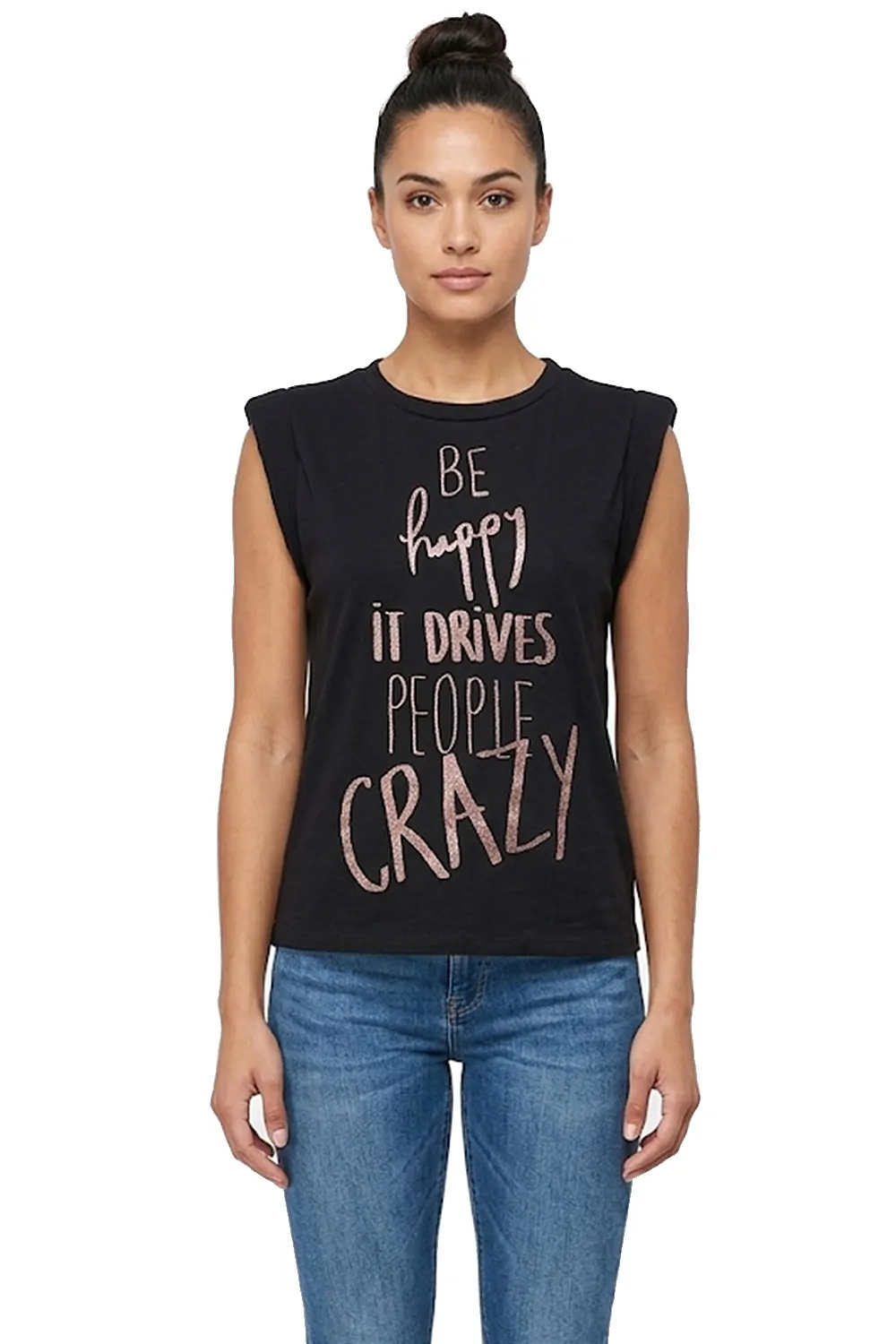 Дамски потник KOOKAI Be happy it drives people crazy  Без ръкави  Вълна  Черен