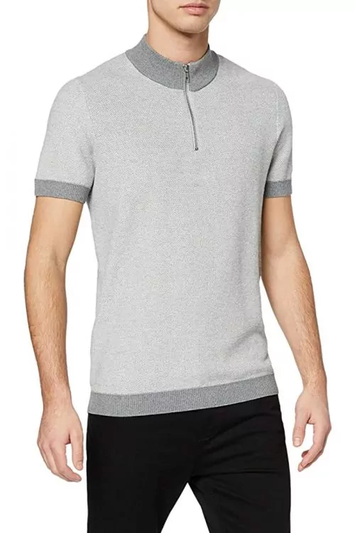Мъжка тениска Find AZ14508-2593197  Поло яка с цип  Памучна  Сив  XL