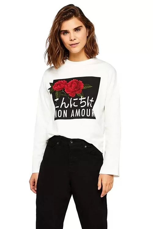 Дамска блуза Find 3700153-A15625  Принт с рози  Памук  Бял  M