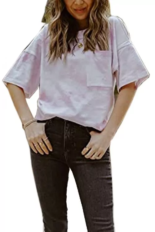 Дамска тениска The Drop AZ14125-3973019  Уголемена  Oversized  Цепка на рамото  Розов  2XS