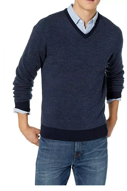 Мъжки пуловер Find Goodthreads AZ14125-4279049  Мериносова вълна  V-Деколте  Тъмносин  XS