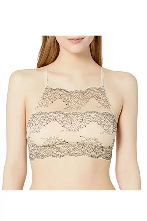 Дамско бюстие MAE 4657759-AZ14458, Високо деколте, Дантела, Бежов, 2XL EU