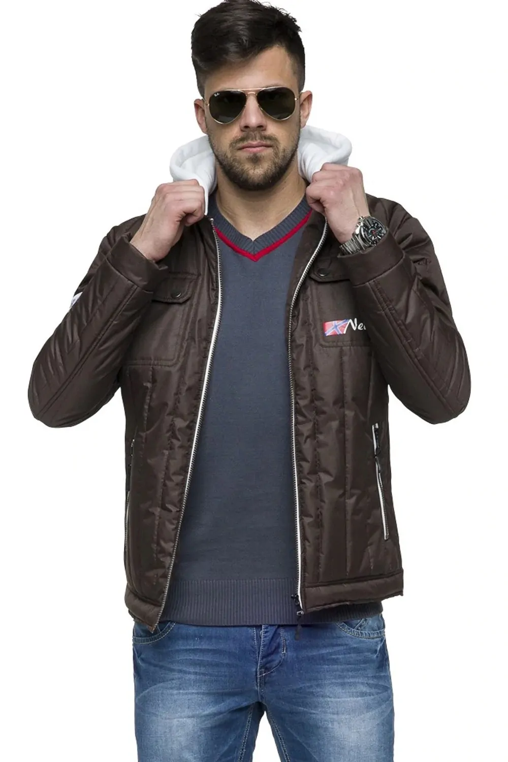 Мъжко яке Nebulus Perth NEB-PER-BR-3XL, с контрастна качулка, Кафяв, 3XL