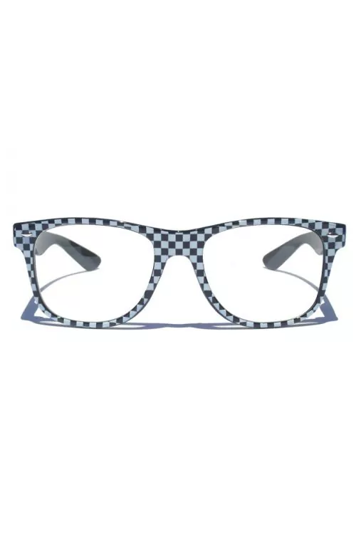 Унисекс слънчеви очила Nerd Clear 92053-2-1  Wayfarer модел  UV 400  Прозрачни стъкла  Бял черен каре