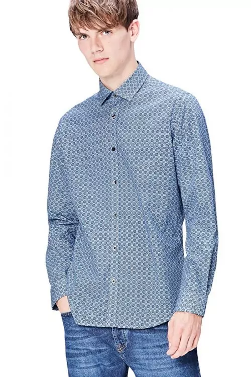 Мъжка риза Find 0145093-AZ14495  Slim Fit  Памук  Син Бял  L