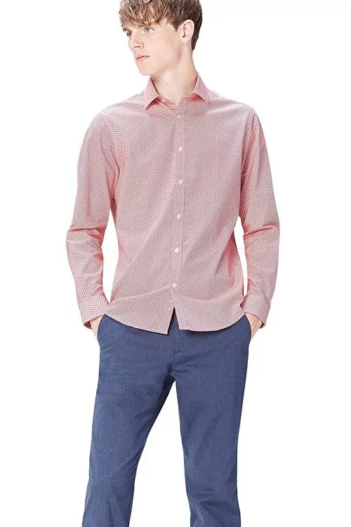 Мъжка риза Find 0145208-A15625  Slim fit  С дълги ръкави  На точки  Памук  Червен  XL