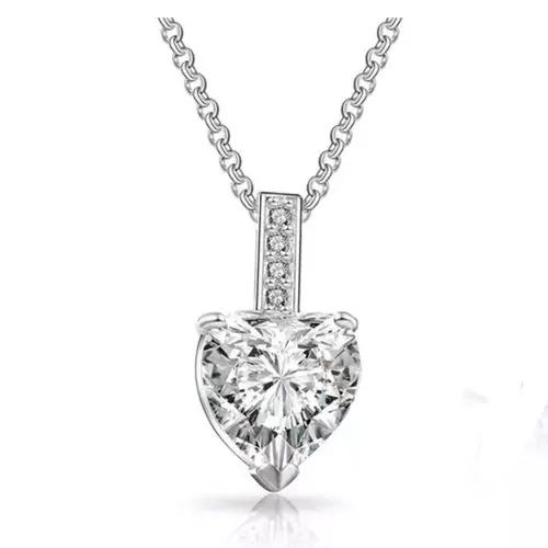 Дамско колие Clear Crystal 16446226-11-26-849  С 18K бяло златно покритие  С имитиращ бял сапфир сърце и кристали  Сребрист