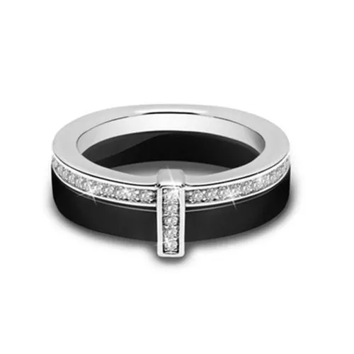 Двоен дамски керамичен пръстен с кристали SWAROVSKI ELEMENTS  The Veuer  Черен  размер 8  16738235  11-26-677