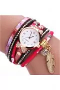 Дамски преплетен часовник The Veuer 16754315-11-26-705, С кристали Swarovski, С перо, Червен_0