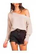 Дамски пуловер Simplee Apparel OW322-200 180826488 3-3-101 ,Бежов, Универсален размер_0