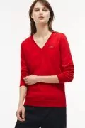 Дамски пуловер Lacoste 184476475 10-17, Триъгълно деколте, Тънък, Памук, Червен, M_0