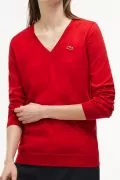Дамски пуловер Lacoste 184476475 10-17, Триъгълно деколте, Тънък, Памук, Червен, M_2