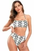 Дамски бански  SHEKINI  5795519 8865-25, 2 части, Висока талия, Принт от змийска кожа, Черен/Бял, L_0