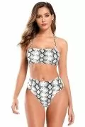 Дамски бански  SHEKINI  5795519 8865-25, 2 части, Висока талия, Принт от змийска кожа, Черен/Бял, L_2