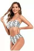 Дамски бански  SHEKINI  5795519 8865-25, 2 части, Висока талия, Принт от змийска кожа, Черен/Бял, L_3