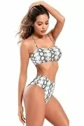 Дамски бански  SHEKINI  5795519 8865-25, 2 части, Висока талия, Принт от змийска кожа, Черен/Бял, L_4