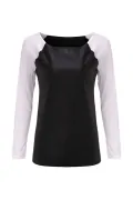 Дамска кожена блуза JUP Е-1921-186 10-15 1/2, Еко кожа, Текстилни ръкави, L/XL, Черен/Бял_0
