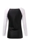 Дамска кожена блуза JUP Е-1921-186 10-15 1/2, Еко кожа, Текстилни ръкави, L/XL, Черен/Бял_1