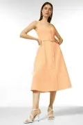 Дамска рокля Karen Millen Square Neck Safari Belted *8185120 16121-3, Без ръкави, Колан, Миди дължина, UK 12, M, Apricot, Цвят Кайсия_2