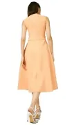 Дамска рокля Karen Millen Square Neck Safari Belted *8185120 16121-3, Без ръкави, Колан, Миди дължина, UK 12, M, Apricot, Цвят Кайсия_3