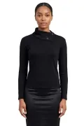 Дамска блуза My Dress Room Е-17821585 10-65, Дълъг ръкав, Яка с копчета, M, Черен_0