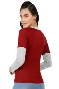 Дамска блуза JUP 25019-RD, Двуцветни ръкави, Памук, Червен_1