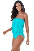 Дамски цял бански JUP DSW-1PSHO-TU, Без презрамки, Backless дизайн, Тюркоаз_0