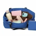 Комплект дамски чанти JUP Canvas Shopper 16252958, 2 в 1, Чанта и клъч, Магнитно затваряне, 45 х 33 см, Син_3