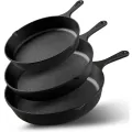 Комплект чугунени тигани Kichly 0011377 DC, Предварително омаслени, 3 броя &ndash; 15 см, 20 см и 25 см, Черни_0