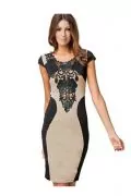 Дамска рокля JUP Jade DRES-JAD-LAC-BEBK-XL, С дантела, Бандажна,Бежов/черен, XL_0