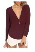 Дамска блуза JUP BL-ZIP-TRP-D-WN-L, С деколте с цип, Прозираща, Бордо, L 1