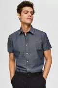 Мъжка риза Slim fit Selected Homme 16073627 10-74, Къс ръкав, Органичен памук, Сив, L/42_4