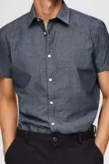 Мъжка риза Slim fit Selected Homme 16073627 10-74, Къс ръкав, Органичен памук, Сив, L/42_5